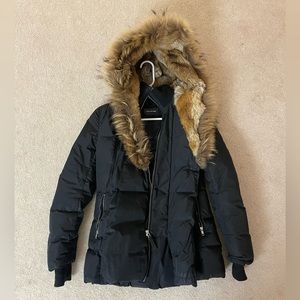 Black Mackage down coat with fully fur-lined hood - Size Medium